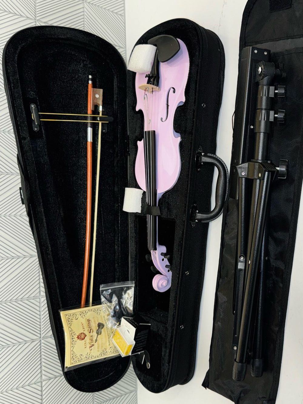 Lavender Violin with Bow, Case, & Folding music stand